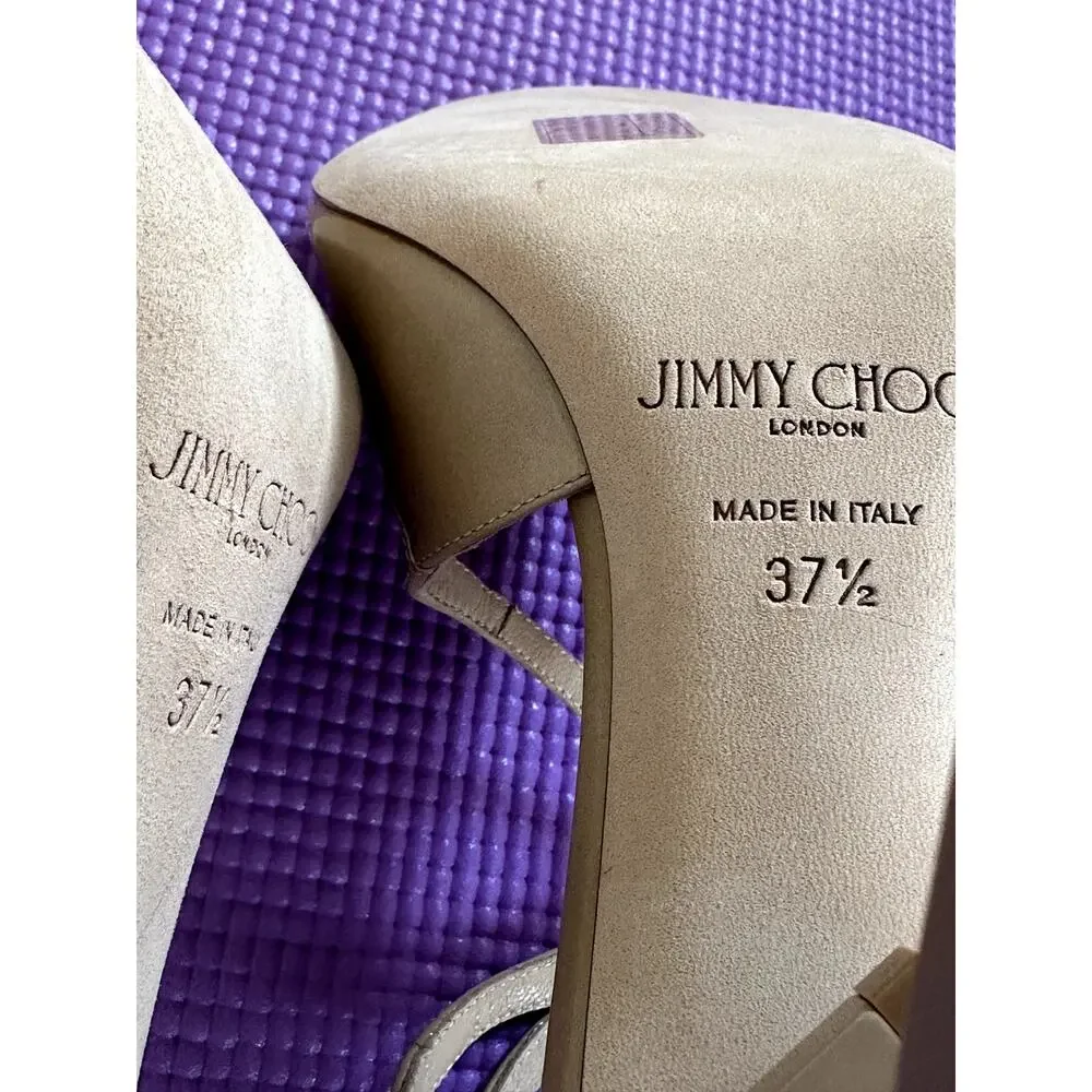 New Jimmy Choo Sandals Beige Patent leather Heels Size 37.5 Made in Italy